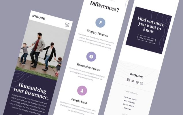 Screenshot of the mobile and desktop view of the Insure website